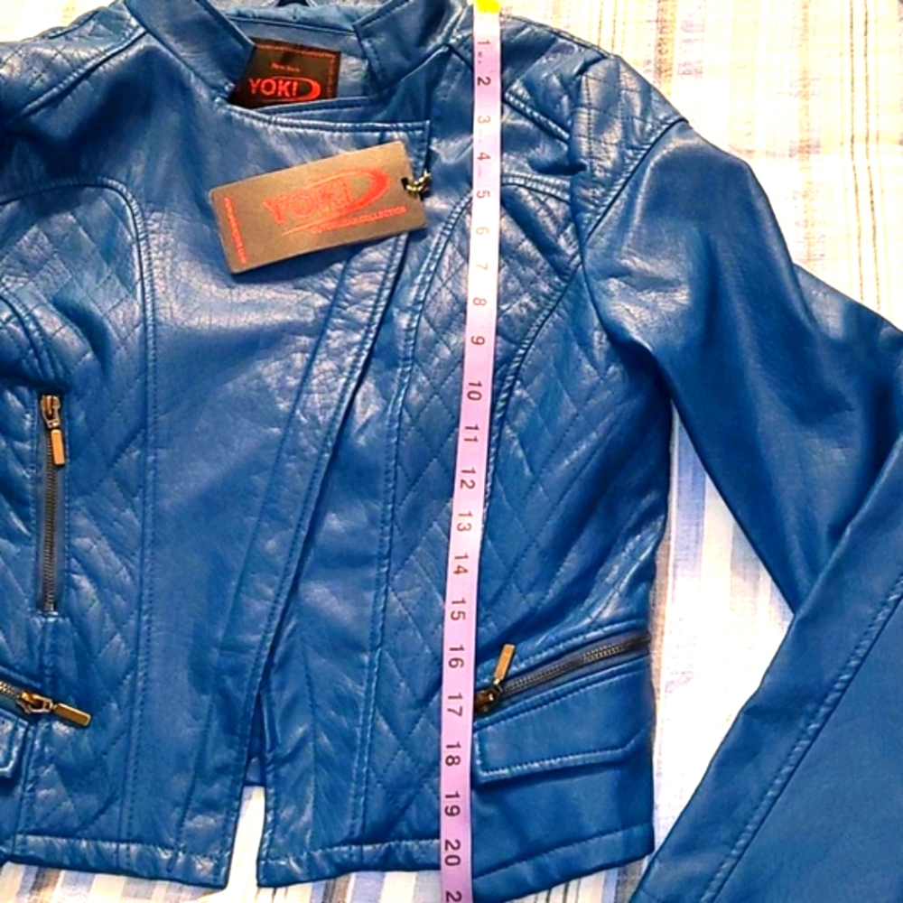 YOKI - Blue Vegan Moto Leather Jacket ๐ NWT! - Picture 8 of 9